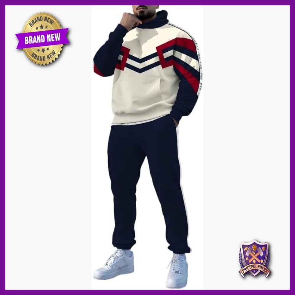 Men's Hooded Sweatsuit Set Loose Fit Polyester Jogging Two-Piece Activewear